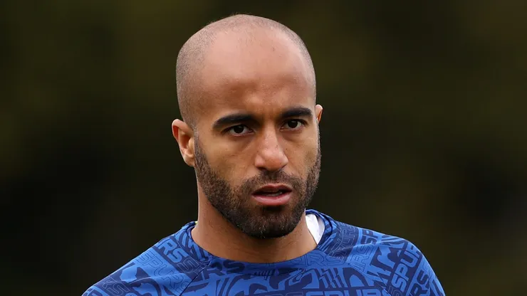 LEYLAND, ENGLAND - APRIL 15: Lucas Moura of Tottenham Hotspur looks on as they warm up prior to the Premier League 2 match between Blackburn Rovers and Tottenham Hotspur at Leyland County Ground on April 15, 2023 in Leyland, England. (Photo by Lewis Storey/Getty Images)
