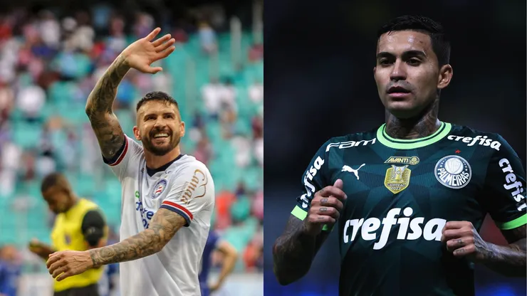 Foto: Jhony Pinho/AGIF- Everaldo pelo Bahia. Foto: Ettore Chiereguini/AGIF- Dudu pelo Palmeiras