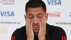 DOHA, QATAR - NOVEMBER 26: Eden Hazard of Belgium reacts during the Belgium Press Conference at the Main Media Center on November 26, 2022 in Doha, Qatar. (Photo by Mohamed Farag/Getty Images)
