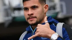NEWCASTLE UPON TYNE, ENGLAND - MAY 22: Bruno Guimaraes of Newcastle United arrives prior to the Premier League match between Newcastle United and Leicester City at St. James Park on May 22, 2023 in Newcastle upon Tyne, England. (Photo by Stu Forster/Getty Images)