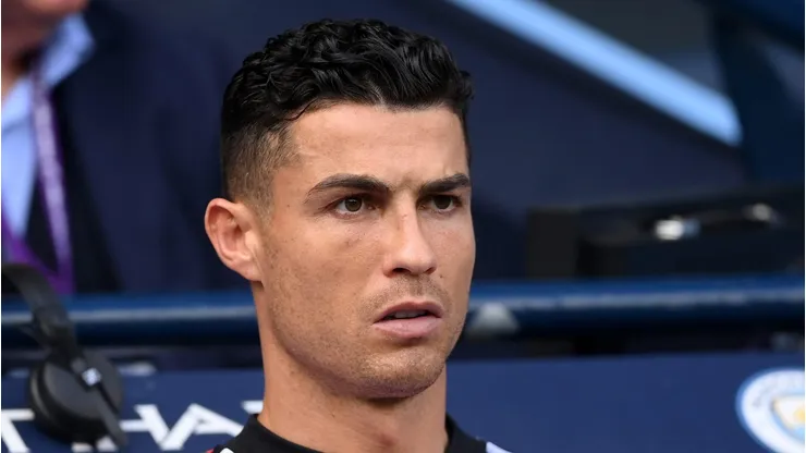 MANCHESTER, ENGLAND - OCTOBER 02: Cristiano Ronaldo of Manchester United looks on during the Premier League match between Manchester City and Manchester United at Etihad Stadium on October 02, 2022 in Manchester, England. (Photo by Laurence Griffiths/Getty Images)