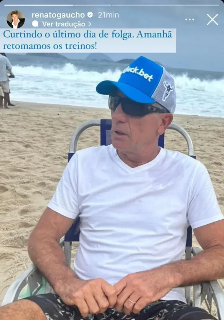 Foto: Reprodução/Instagram – Renato Gaúcho esteve na praia do Rio de Janeiro nesta quinta