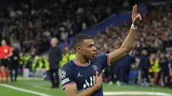 MADRID, SPAIN - MARCH 09: Kylian Mbappe of Paris Saint-Germain celebrates scoring their opening goal during the UEFA Champions League Round Of Sixteen Leg Two match between Real Madrid and Paris Saint-Germain at Estadio Santiago Bernabeu on March 09, 2022 in Madrid, Spain. (Photo by Gonzalo Arroyo Moreno/Getty Images)