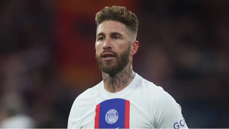 MUNICH, GERMANY - MARCH 08: Sergio Ramos of Paris Saint-Germain reacts during the UEFA Champions League round of 16 leg two match between FC Bayern München and Paris Saint-Germain at Allianz Arena on March 08, 2023 in Munich, Germany. (Photo by Alex Grimm/Getty Images)