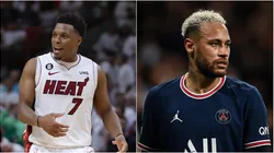 Lowry conversou com Neymar no jogo 4 do NBA Finals. Foto 1: Megan Briggs/Getty Images; Foto 2: David Ramos/Getty Images