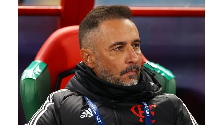 TANGER MED, MOROCCO - FEBRUARY 07: Vitor Pereira, Head Coach of Flamengo, looks on prior to the FIFA Club World Cup Morocco 2022 Semi Final match between Flamengo v Al Hilal SFC at Stade Ibn-Batouta on February 07, 2023 in Tanger Med, Morocco. (Photo by Michael Steele/Getty Images)