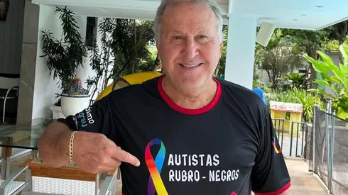 Foto: Reprodução das Redes Sociais Autistas Rubro-Negros - Ex-Jogador Zico usando a camisa da torcida organizada dos Mengão