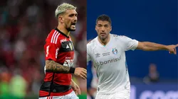 De Arrascaeta pelo Flamengo Foto: Thiago Ribeiro/AGIF Luis Suarez pelo Grêmio Foto: Alessandra Torres/AGIF