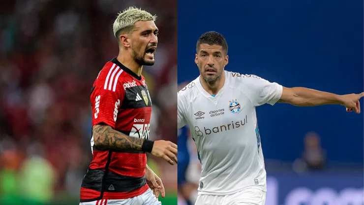 De Arrascaeta pelo Flamengo Foto: Thiago Ribeiro/AGIF Luis Suarez pelo Grêmio Foto: Alessandra Torres/AGIF