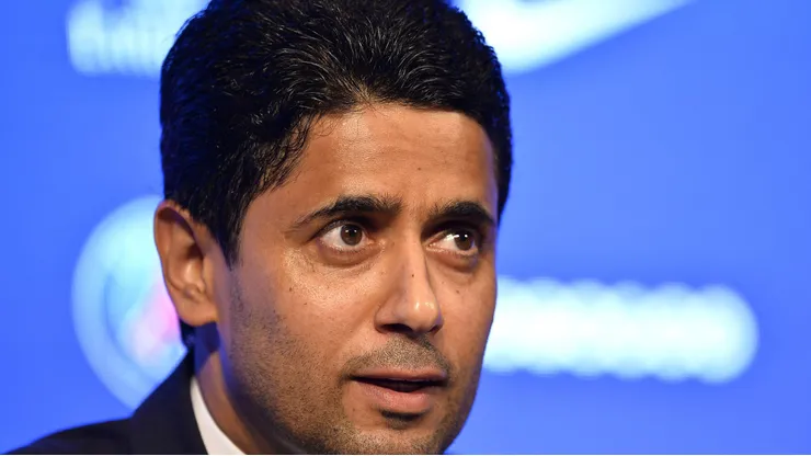 PARIS, FRANCE - SEPTEMBER 06: Paris Saint-Germain President Nasser Al Khelaifi answers journalists during a press conference at Parc des Princes on September 6, 2017 in Paris, France. Kylian Mbappe signed a five year contract for 180 Million Euro. (Photo by Aurelien Meunier/Getty Images)