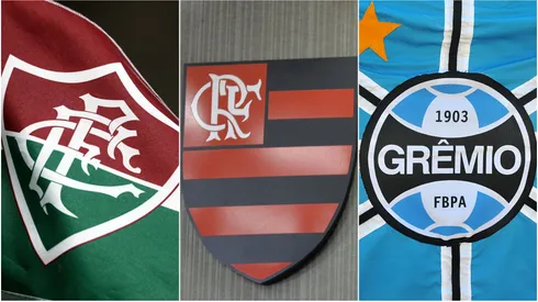 Foto: Pedro Martins/Ricardo Rimoli/AGIF; Lucas Merçon/ Fluminense FC - Escudo do Flamengo, Fluminense e Grêmio