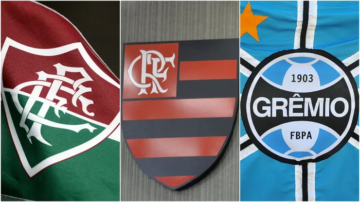Foto: Pedro Martins/Ricardo Rimoli/AGIF; Lucas Merçon/ Fluminense FC - Escudo do Flamengo, Fluminense e Grêmio
