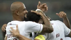 RJ - RIO DE JANEIRO - 12/04/2023 - COPA DO BRASIL 2023, FLUMINENSE X PAYSANDU - Nino jogador do Fluminense comemora seu gol com Felipe Melo jogador da sua equipe durante partida contra o Paysandu no estadio Maracana pelo campeonato Copa do Brasil 2023. Foto: Jorge Rodrigues/AGIF