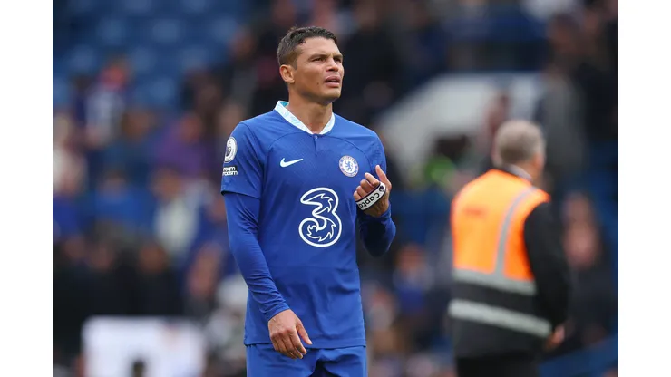 LONDON, ENGLAND - MAY 13: Thiago Silva of Chelsea reacts after the draw during the Premier League match between Chelsea FC and Nottingham Forest at Stamford Bridge on May 13, 2023 in London, England. (Photo by Julian Finney/Getty Images)