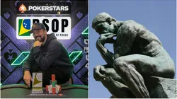 Gabriel o Pensador imita estátua esculpida por Rodin (Foto: Divulgação/BSOP e Reprodução/Pixabay)