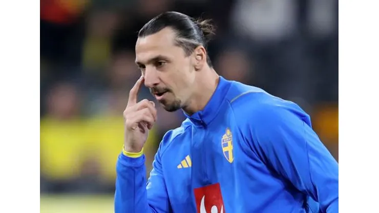 STOCKHOLM, SWEDEN - MARCH 24: Zlatan Ibrahimovic of Sweden looks on during warm up prior to the UEFA EURO 2024 qualifying round group F match between Sweden and Belgium at Friends Arena on March 24, 2023 in Stockholm, Sweden. (Photo by Linnea Rheborg/Getty Images)