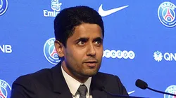 PARIS, FRANCE - SEPTEMBER 06: (L-R) Paris Saint-Germain President Nasser Al Khelaifi and new signing Kylian Mbappe speak to the media during a press conference at the Parc des Princes on September 6, 2017 in Paris, France. Kylian Mbappe signed a five year contract for 180 Million Euro. (Photo by Aurelien Meunier/Getty Images)