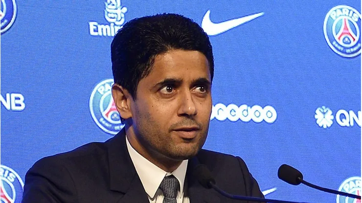 PARIS, FRANCE - SEPTEMBER 06: (L-R) Paris Saint-Germain President Nasser Al Khelaifi and new signing Kylian Mbappe speak to the media during a press conference at the Parc des Princes on September 6, 2017 in Paris, France. Kylian Mbappe signed a five year contract for 180 Million Euro. (Photo by Aurelien Meunier/Getty Images)