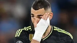 MANCHESTER, ENGLAND - MAY 17: Karim Benzema of Real Madrid reacts during the UEFA Champions League semi-final second leg match between Manchester City FC and Real Madrid at Etihad Stadium on May 17, 2023 in Manchester, England. (Photo by Michael Regan/Getty Images)