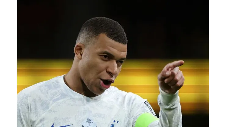 DUBLIN, IRELAND - MARCH 27: Kylian Mbappe of France reacts during the UEFA EURO 2024 qualifying round group B match between Republic of Ireland and France at Dublin Arena on March 27, 2023 in Dublin, Ireland. (Photo by Oisin Keniry/Getty Images)