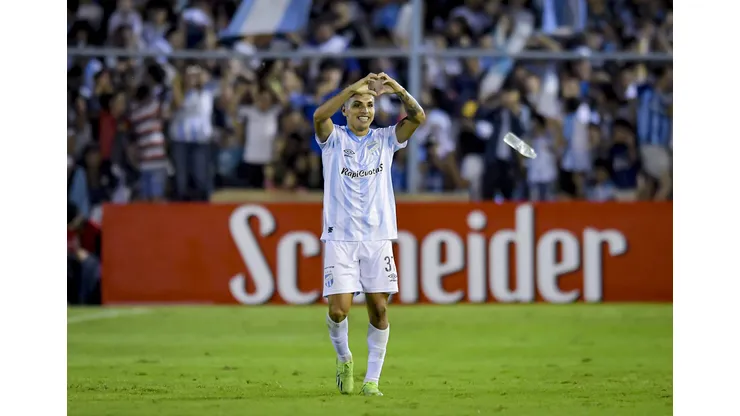 TUCUMAN, ARGENTINA - APRIL 28: Mateo Coronel of Atletico Tucuman celebrates after scoring the team's first goal during a Liga Profesional 2023 match between Atletico Tucuman and River Plate at Estadio Monumental Jose Fierro on April 28, 2023 in Tucuman, Argentina. (Photo by Marcelo Endelli/Getty Images)