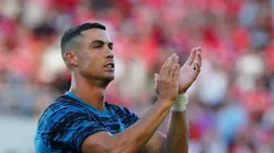 FARO, PORTUGAL - JULY 20: Cristiano Ronaldo of Al Nassr in action during the warm up before the start of the Pre-Season Friendly match between Al Nassr and SL Benfica at Estadio Algarve on July 20, 2023 in Faro, Portugal. (Photo by Gualter Fatia/Getty Images)