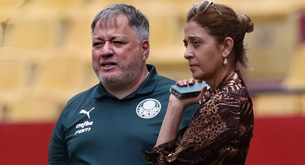 Anderson Barros e Leila Pereira, dirigentes do Palmeiras -  Foto: Cesar Greco 