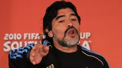 JOHANNESBURG, SOUTH AFRICA - JUNE 26: Argentina's head coach Diego Maradona gestures for photographers to leave a press conference at Loftus Versefeld Stadium on June 26, 2010 in Pretoria, South Africa. (Photo by Chris McGrath/Getty Images)