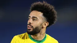 YOKOHAMA, JAPAN - AUGUST 07: Claudinho #20 of Team Brazil looks on during the Men's Gold Medal Match between Brazil and Spain on day fifteen of the Tokyo 2020 Olympic Games at International Stadium Yokohama on August 07, 2021 in Yokohama, Kanagawa, Japan. (Photo by Francois Nel/Getty Images)