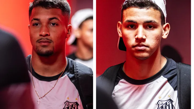 Fotos: Raul Baretta/Santos FC - Marcos Leonardo (à esquerda) deve receber proposta IRRECUSÁVEL, diz setorista do Peixe