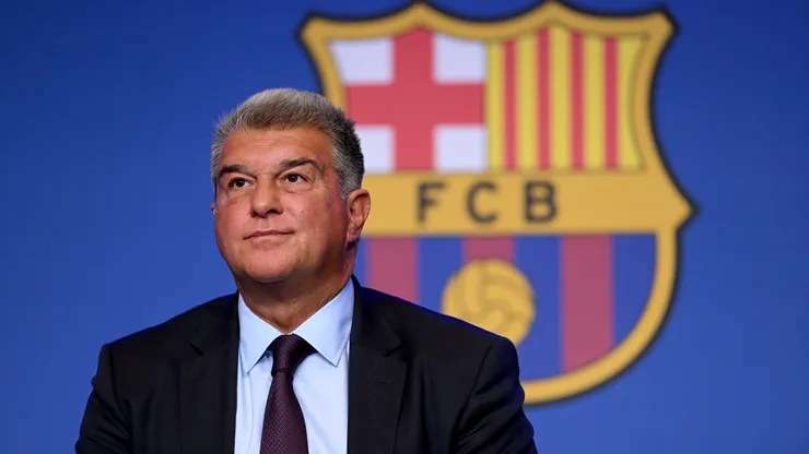 BARCELONA, SPAIN - APRIL 17: FC Barcelona President Joan Laporta gives a press conference in response to recent allegations over payments made to referees by the club, at Spotify Camp Nou on April 17, 2023 in Barcelona, Spain. UEFA and Spanish authorities are investigating Barcelona over the payment of millions of euros to the company of Jose Maria Enriquez Negreira, the former vice-president of Spanish football's refereeing committee. If found guilty, UEFA's investigation could lead to a Champions League ban for the club. (Photo by David Ramos/Getty Images)
