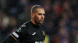 BRUSSELS, BELGIUM - MARCH 09: Islam Slimani of Anderlecht looks on during the UEFA Europa Conference League round of 16 leg one match between RSC Anderlecht and Villarreal CF at Constant Vanden Stock Stadium on March 09, 2023 in Brussels, Belgium. (Photo by Dean Mouhtaropoulos/Getty Images)