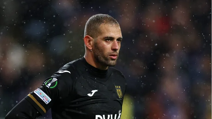 BRUSSELS, BELGIUM - MARCH 09: Islam Slimani of Anderlecht looks on during the UEFA Europa Conference League round of 16 leg one match between RSC Anderlecht and Villarreal CF at Constant Vanden Stock Stadium on March 09, 2023 in Brussels, Belgium. (Photo by Dean Mouhtaropoulos/Getty Images)