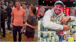 Daniel Weinman na fila para buscar US$ 12 milhões (Fotos: Reprodução Twitter oficial Phil Hellmuth @phil_hellmuth e Twitter/PokerGO)