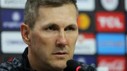 CURITIBA, BRAZIL - JUNE 06: Paulo Turra head coach of Athletico Paranaense speaks during a press conference after the Copa CONMEBOL Libertadores 2023 group G match between Athletico Paranaense and Libertad at Arena da Baixada on June 6, 2023 in Curitiba, Brazil. (Photo by Heuler Andrey/Getty Images)