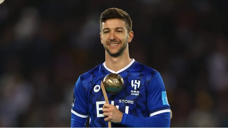 RABAT, MOROCCO - FEBRUARY 11: Luciano Vietto of Al Hihal poses for a photo with the FIFA Club World Cup Morocco 2022 Adidas Bronze Ball Award after the FIFA Club World Cup Morocco 2022 Final match between Real Madrid and Al Hilal at Prince Moulay Abdellah on February 11, 2023 in Rabat, Morocco. (Photo by Michael Steele/Getty Images)