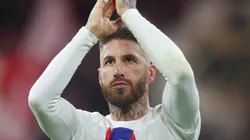 MUNICH, GERMANY - MARCH 08: Sergio Ramos of Paris Saint-Germain applauds the fans after the team's defeat in the UEFA Champions League round of 16 leg two match between FC Bayern München and Paris Saint-Germain at Allianz Arena on March 08, 2023 in Munich, Germany. (Photo by Alex Grimm/Getty Images)