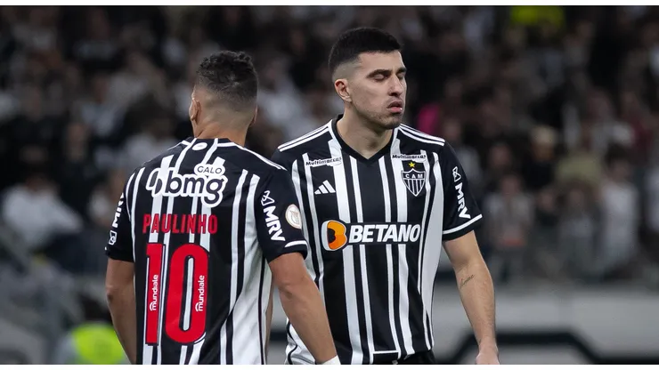 Battaglia, jogador do Atletico-MG, frustrado durante partida contra o Corinthians no Mineirão pelo Brasileirão 2023. Foto: Fernando Moreno/AGIF