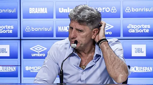Renato Portaluppi, técnico do Gremio, durante coletiva após vitória em partida contra o Coritiba na Arena do Grêmio pelo Brasileirão 2023. Foto: Maxi Franzoi/AGIF