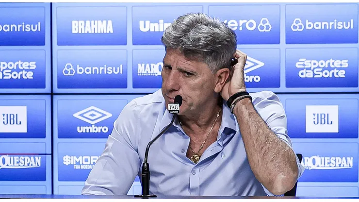 Renato Portaluppi, técnico do Gremio, durante coletiva após vitória em partida contra o Coritiba na Arena do Grêmio pelo Brasileirão 2023. Foto: Maxi Franzoi/AGIF