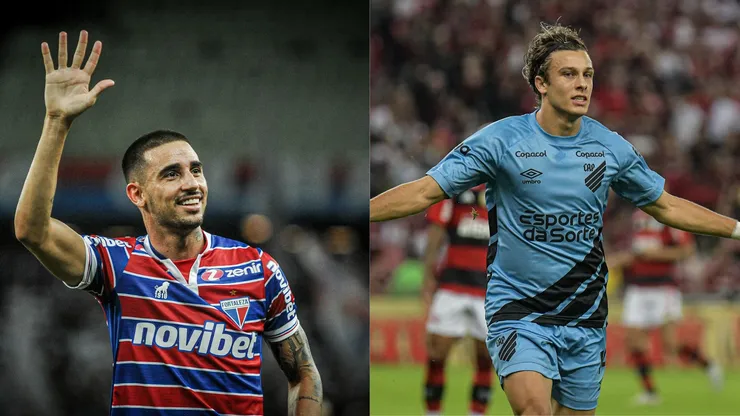 Foto: Kely Pereira/AGIF- Thiago Galhardo pelo Fortaleza. Foto: Thiago Ribeiro/AGIF- Canobbio pelo Athletico-PR