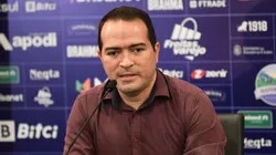 CE - Fortaleza - 25/01/2022 - FORTALEZA, APRESENTACAO DE SILVIO ROMERO - O presidente Marcelo Paz fala aos jornalistas durante apresentacao oficial de Silvio Romero como jogador do Fortaleza em coletiva de imprensa realizada no Arena Castelao. Foto: Kely Pereira/AGIF