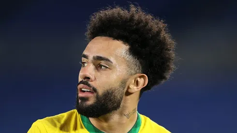 YOKOHAMA, JAPAN - AUGUST 07: Claudinho #20 of Team Brazil looks on during the Men's Gold Medal Match between Brazil and Spain on day fifteen of the Tokyo 2020 Olympic Games at International Stadium Yokohama on August 07, 2021 in Yokohama, Kanagawa, Japan. (Photo by Francois Nel/Getty Images)