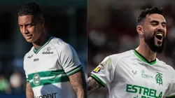 Foto: Robson Mafra/AGIF- Alef Manga pelo Coritiba. Foto: Fernando Moreno/AGIF- Gonzalo Mastriani pelo América-MG