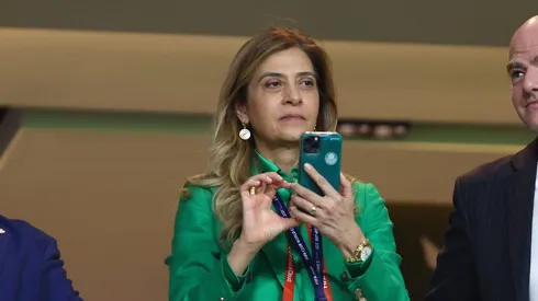 ABU DHABI, UNITED ARAB EMIRATES - FEBRUARY 12: FIFA President Gianni Infantino and Leila Mejdalani Pereira, President of Palmeiras look on prior to the FIFA Club World Cup UAE 2021 Final match between Chelsea and Palmeiras at Mohammed Bin Zayed Stadium on February 12, 2022 in Abu Dhabi, United Arab Emirates. (Photo by Francois Nel/Getty Images)