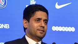 PARIS, FRANCE - SEPTEMBER 06: (L-R) Paris Saint-Germain President Nasser Al Khelaifi and new signing Kylian Mbappe speak to the media during a press conference at the Parc des Princes on September 6, 2017 in Paris, France. Kylian Mbappe signed a five year contract for 180 Million Euro. (Photo by Aurelien Meunier/Getty Images)