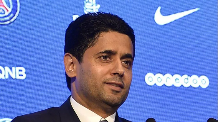 PARIS, FRANCE - SEPTEMBER 06: (L-R) Paris Saint-Germain President Nasser Al Khelaifi and new signing Kylian Mbappe speak to the media during a press conference at the Parc des Princes on September 6, 2017 in Paris, France. Kylian Mbappe signed a five year contract for 180 Million Euro. (Photo by Aurelien Meunier/Getty Images)