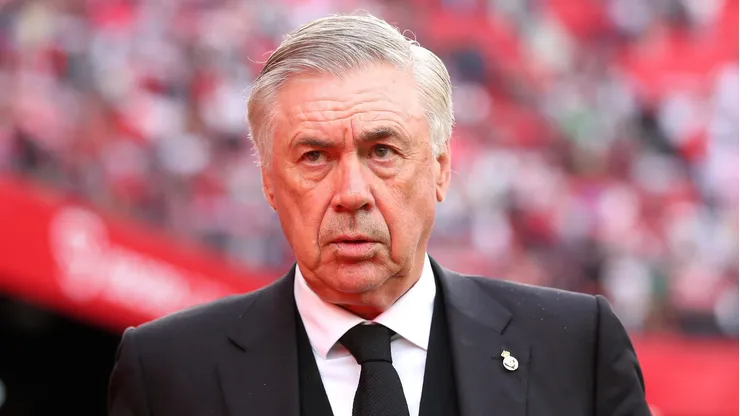 SEVILLE, SPAIN - MAY 27: Carlo Ancelotti, Head Coach of Real Madrid, looks on prior to the LaLiga Santander match between Sevilla FC and Real Madrid CF at Estadio Ramon Sanchez Pizjuan on May 27, 2023 in Seville, Spain. (Photo by Fran Santiago/Getty Images)