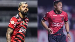 Foto: Abner Dourado/AGIF- Gabigol pelo Flamengo. Foto: Ettore Chiereguini/AGIF- Vitor Roque pelo Athletico-PR