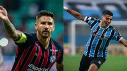 Foto: Jhony Pinho/AGIF- Everaldo pelo Bahia. Foto: Maxi Franzoi/AGIF- Suarez pelo Grêmio